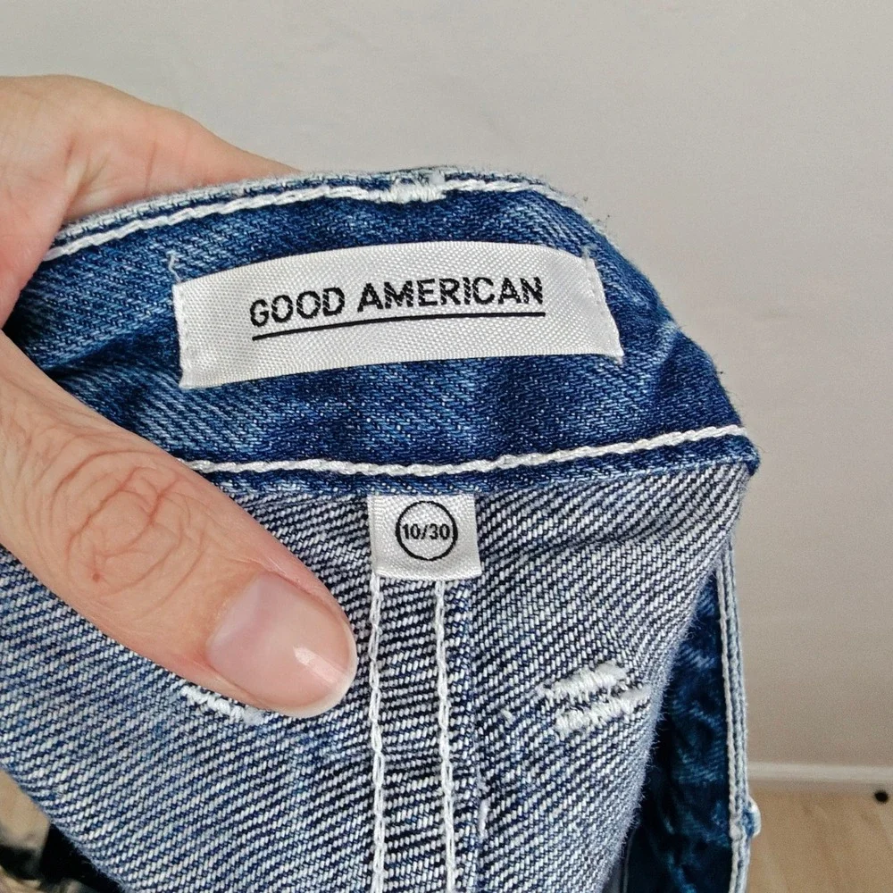 Good American Womens Shorts 10/30 Blue Distressed Frayed Hem High Rise Denim